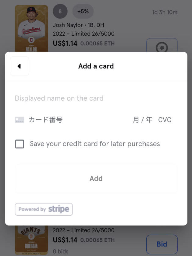 クレジットカード情報入力