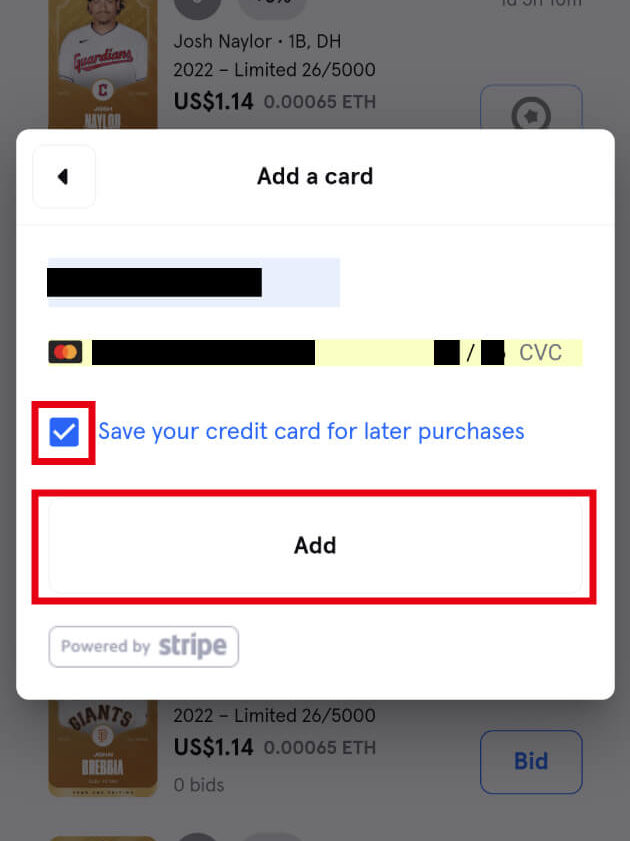 クレジットカード情報入力後
