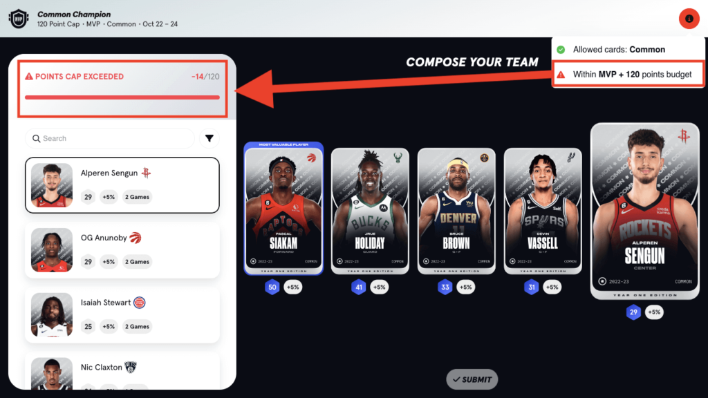 Sorare NBAポイントキャップNG画像