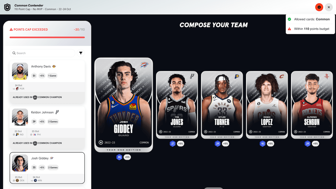 Sorare NBAポイントキャップキャップ」画像