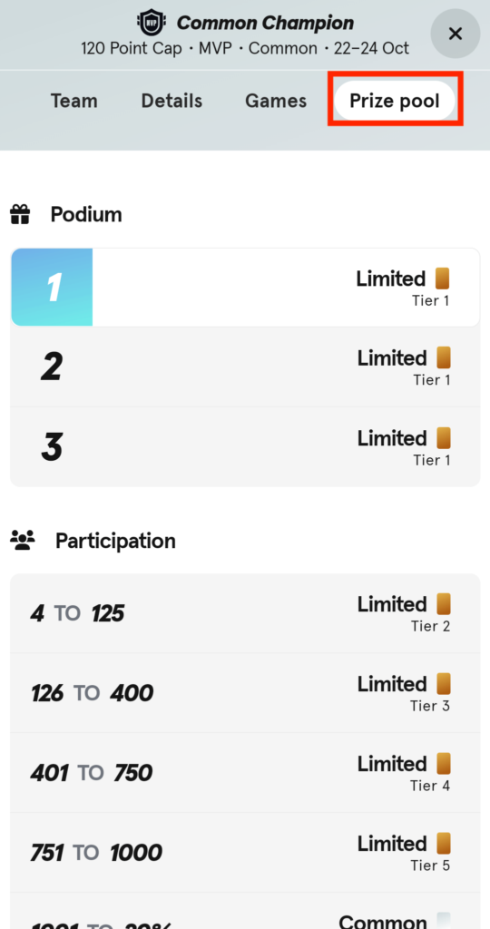 Sorare NBA トーナメント報酬画像