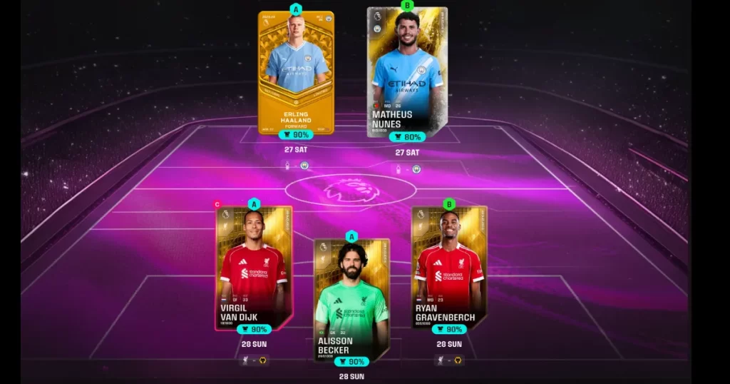 Sorareで守備と攻撃を別クラブで組み合わせたハーフスタック構成のラインナップ例
