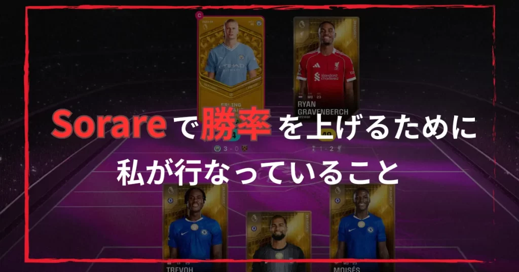 Sorareで勝つ確率を上げるために考えたエントリー構成と選手カードのイメージ